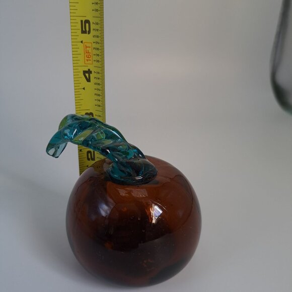 Handcrafted Blown Glass Fruit Sculpture Leaf Design - Picture 2 of 8